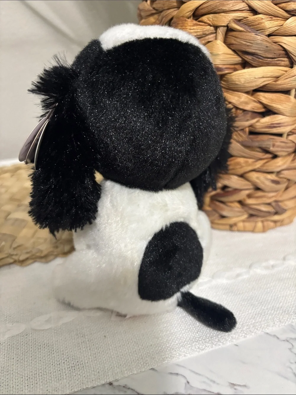 Ty Black & White Puppy Plush with Sparkling Blue Eyes